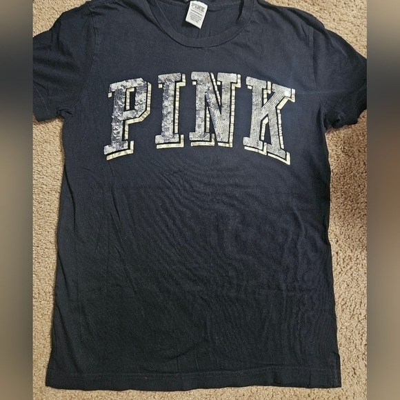 PINK VS Bling Sequin Spellout Oversized Tee - Picture 1 of 5